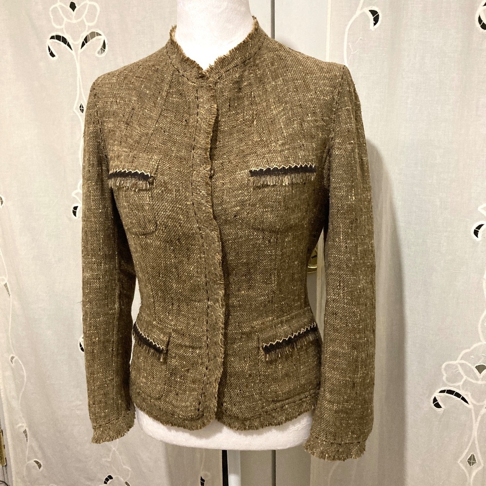 Elie Tahari Tweed Jacket, Silk, Cotton, & Wool, Pockets, Snap Closure, XS